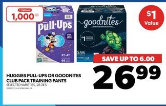 Real Canadian Superstore Huggies pull-ups or goodnites club pack training pants, 28-74's offer