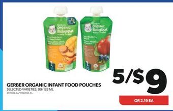 Real Canadian Superstore Gerber organic infant food pouches, 99/128 ml offer