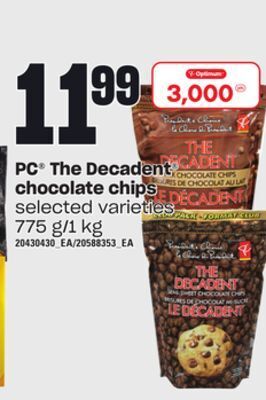 Independent Grocer Pc the decadent chocolate chips, 775 g/1 kg offer