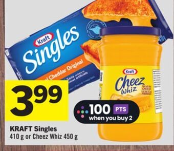 Foodland Kraft singles 410 g or cheez whiz 450 g offer