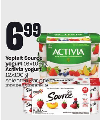 Independent Grocer Yoplait source yogurt, 16x100 g, activia yogurt, 12x100 g offer