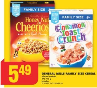 No Frills General mills family size cereal, 475-778 g offer