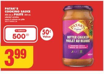 No Frills Patak's cooking sauce, 400 ml or paste, 284 ml offer