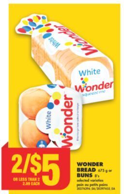 No Frills Wonder bread, 675 g or buns, 8's offer
