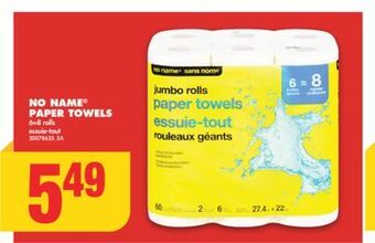 No Frills No name paper towels, 6=8 rolls offer