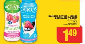 No Frills Danone activia or oikos drinkable yogurt, 190 ml offer