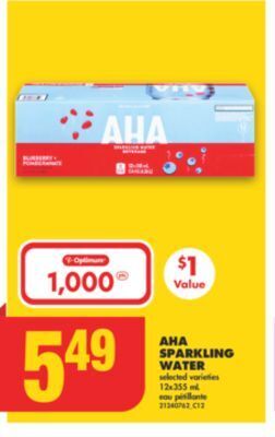 No Frills Aha sparkling water, 12x355 ml offer