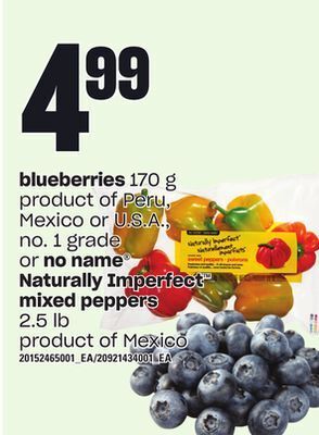 Loblaws Blueberries, 170 g or no name naturally imperfect mixed peppers, 2.5 lb offer