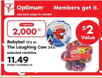 Loblaws Babybel, 12's or the laughing cow, 24's offer