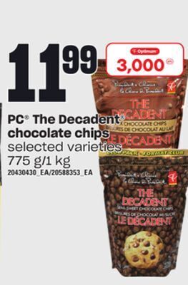 Loblaws Pc the decadent chocolate chips, 775 g/1 kg offer