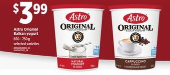 Loblaws Astro original balkan yogurt, 650 - 750 g offer