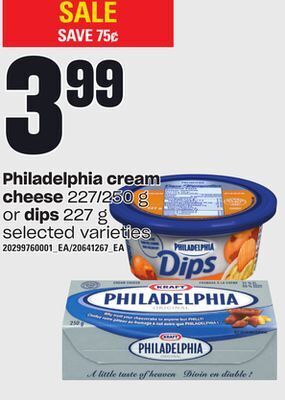 Loblaws Philadelphia cream cheese, 227/250 g or dips, 227 g offer