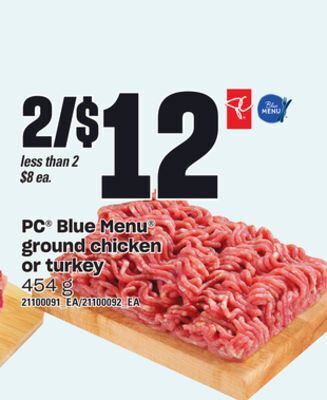 Loblaws Pc blue menu ground chicken or turkey, 454 g offer