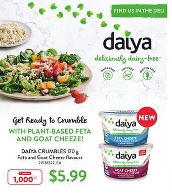 Loblaws Daiya crumbles, 170 g feta and goat cheeze flavours offer