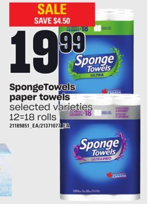 Loblaws Spongetowels paper towels, 12=18 rolls offer