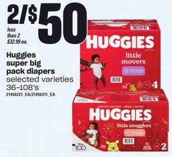 Loblaws Huggies super big pack diapers, 36-108's offer