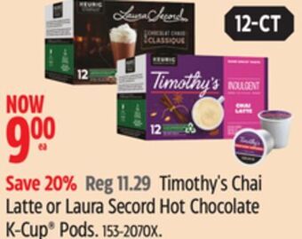 Canadian Tire Timothy's chai latte or laura secord hot chocolate k-cup pods offer