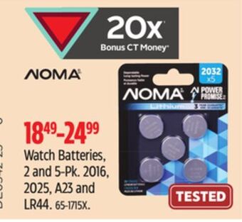 Canadian Tire Noma watch batteries, 2 and 5-pk offer