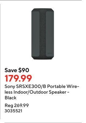 Staples Sony srsxe300/b portable wireless indoor/outdoor speaker - black offer