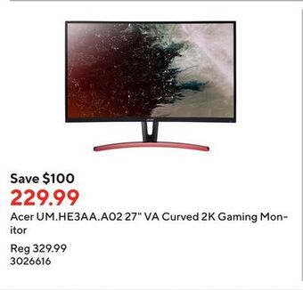 Staples Acer um.he3aa.a02 27 va curved 2k gaming monitor offer