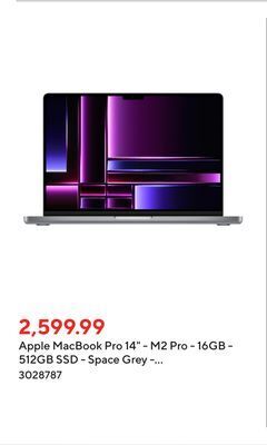 Staples Apple macbook pro 14 - m2 pro - 16gb - 512gb ssd - space grey - english offer