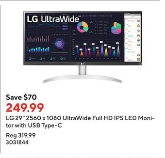 Staples Lg 29 2560 x 1080 ultrawide full hd ips led monitor with usb type-c offer