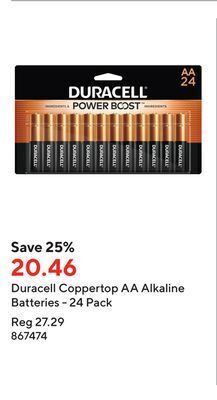 Staples Duracell coppertop aa alkaline batteries - 24 pack offer