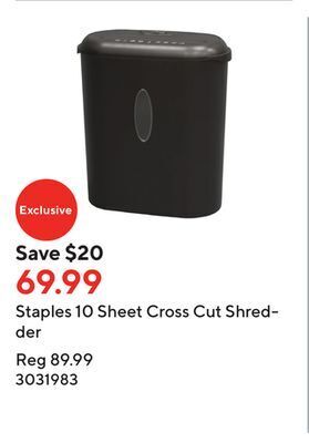 Staples Staples 10 sheet cross cut shredder offer