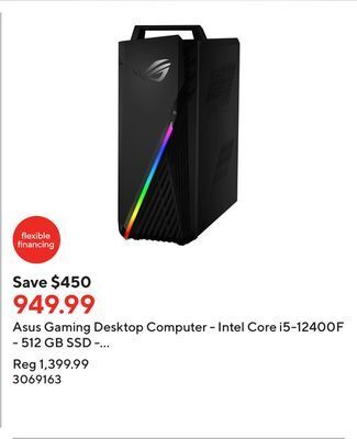 Staples Asus gaming desktop computer - intel core i5-12400f - 512 gb ssd - geforce rtx 3050 - 8 gb ram - windows 11 home - star black offer