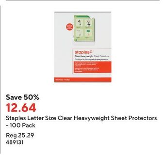 Staples Staples letter size clear heavyweight sheet protectors - 100 pack offer