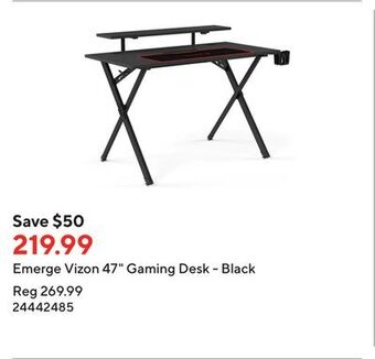 Staples Emerge vizon 47 gaming desk - black offer