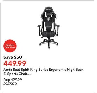 Staples Anda seat spirit king series ergonomic high back e-sports chair, black/white (ad4xl-05-bw-pv) offer
