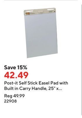 Staples Post-it self stick easel pad with built in carry handle, 25 x 30-1/2, white, 30 sheets per pad offer