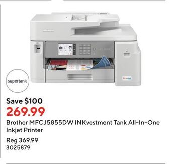 Staples Brother mfcj5855dw inkvestment tank all-in-one inkjet printer offer