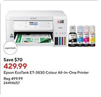 Staples Epson ecotank et-3830 colour all-in-one printer offer