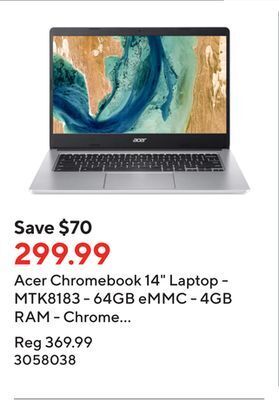 Staples Acer chromebook 14 laptop - mtk8183 - 64gb emmc - 4gb ram - chrome os - silver offer