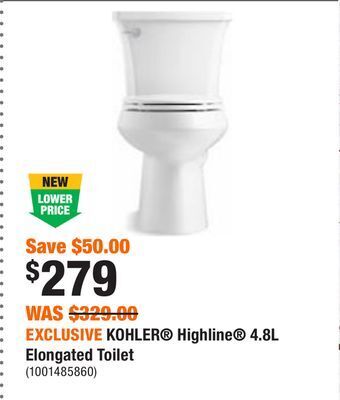 Home Depot Exclusive kohler highline 4.8l elongated toilet offer