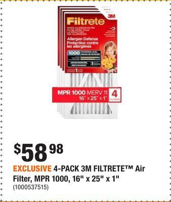 Home Depot Exclusive 4-pack 3m filtrete air filter, mpr 1000, 16 x 25 x 1 offer