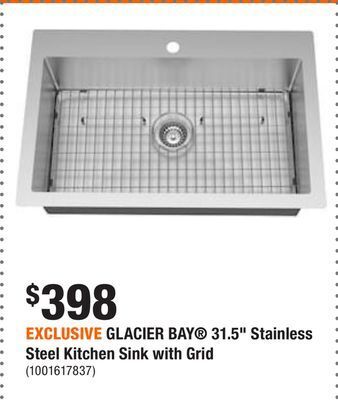Home Depot Exclusive glacier bay 31.5 stainless steel kitchen sink with grid offer