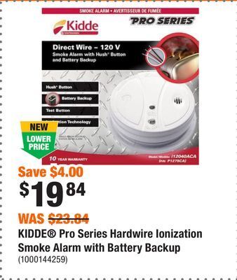 Home Depot Kidde pro series hardwire ionization smoke alarm with battery backup offer