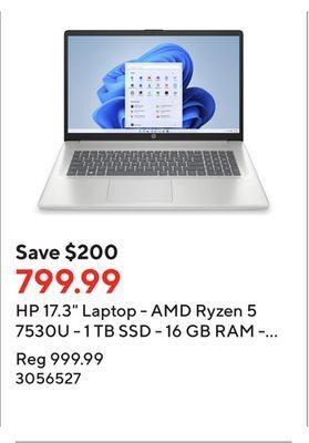 Staples Hp 17.3 laptop - amd ryzen 5 7530u - 1 tb ssd - 16 gb ram - windows 11 home offer