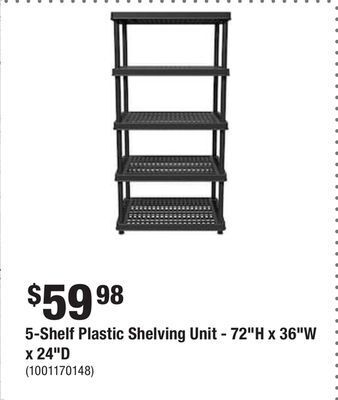 Home Depot 5-shelf plastic shelving unit - 72h x 36w x 24d offer