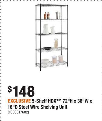 Home Depot Exclusive 5-shelf hdx 72h x 36w x 16d steel wire shelving unit offer