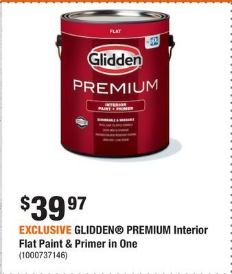 Home Depot Exclusive glidden premium interior flat paint & primer in one offer