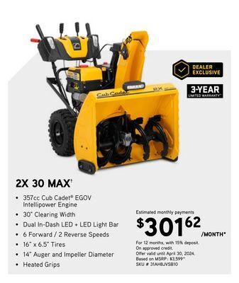 Cub Cadet 2x 30 max offer