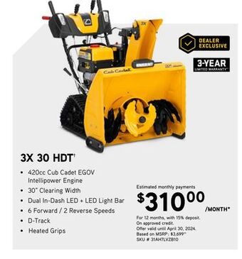 Cub Cadet 3x 30 hdt† offer