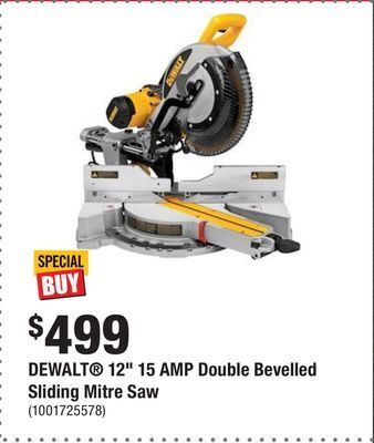 Home Depot Dewalt 12 15 amp double bevelled sliding mitre saw offer