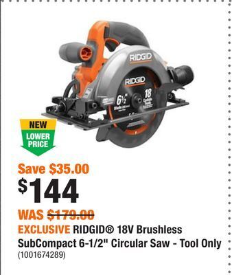 Home Depot Exclusive ridgid 18v brushless subcompact 6-1/2 circular saw - tool only offer