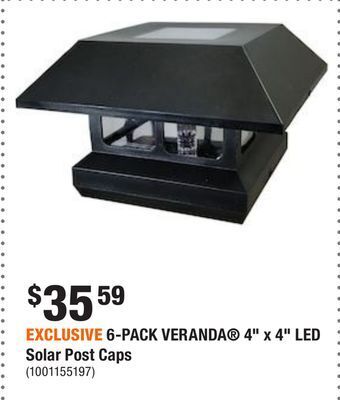 Home Depot Exclusive 6-pack veranda 4 x 4 led solar post caps offer