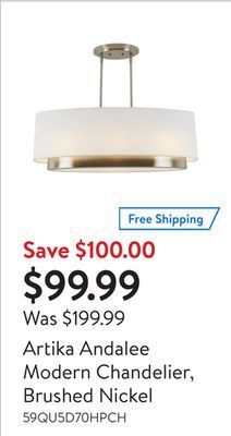 Walmart Artika andalee modern chandelier, brushed nickel offer